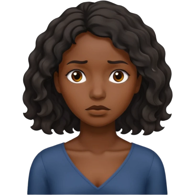 Sad face for black women wavy hair shoulder length emoji
