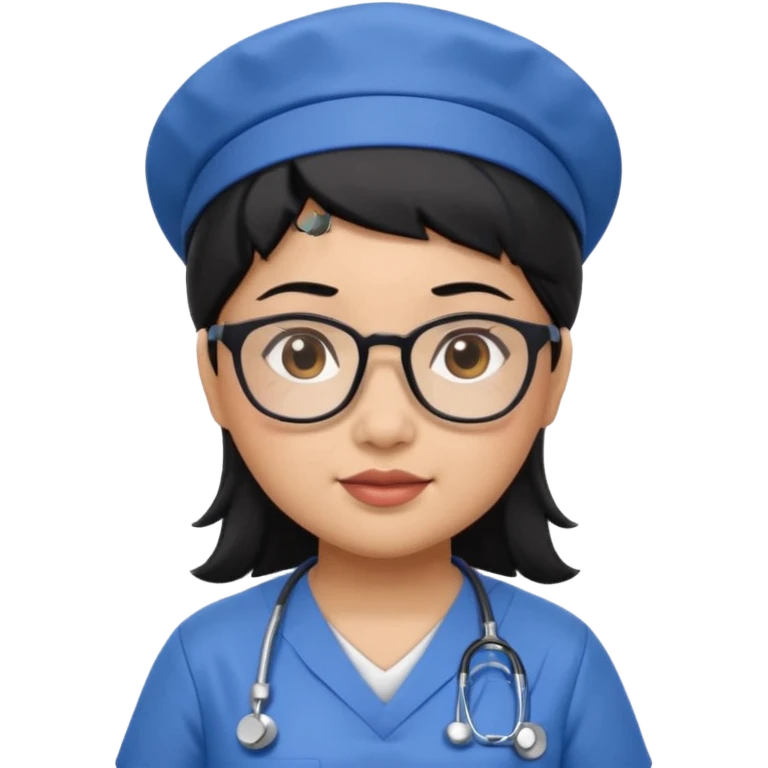 FILIPINA FEMALE NURSE, CHUBBY, BLACK HAIR, WITH GLASSES, BLUE SCRUBS, AND CAP emoji