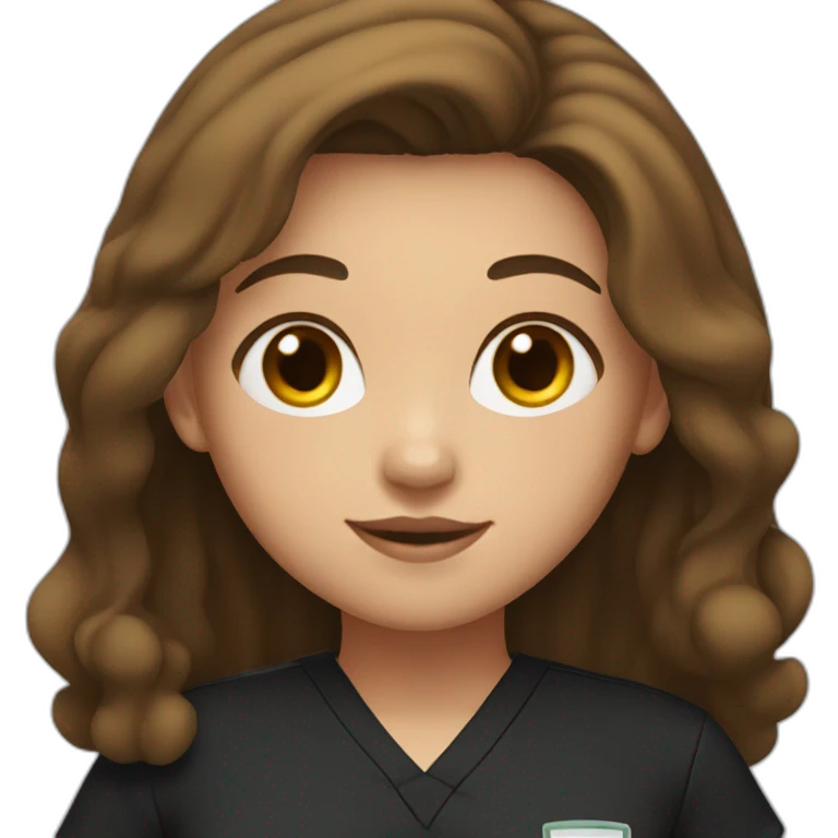girl with middle part and brown hair in black scrubs emoji