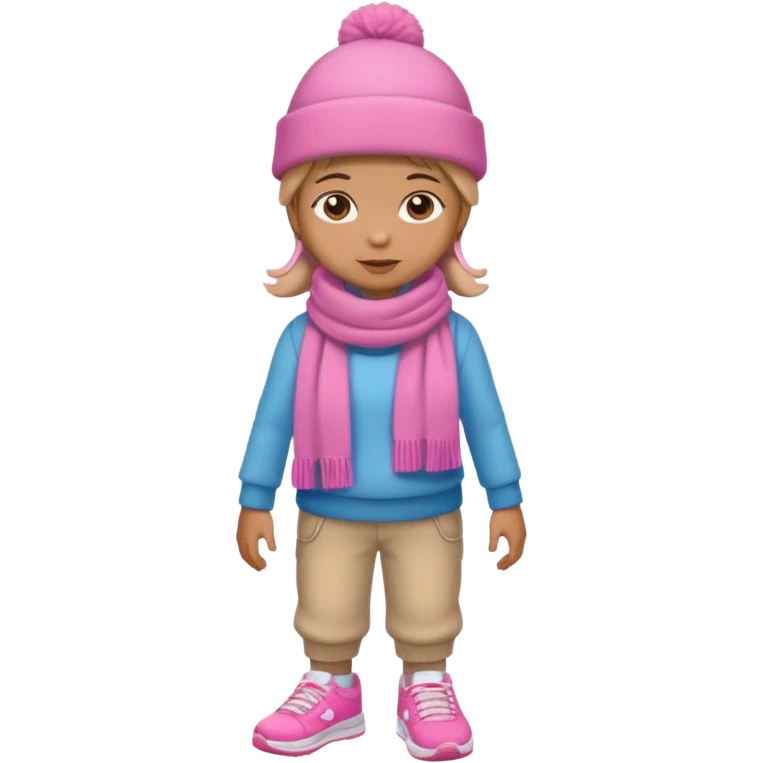 Kid wearing pink hat and scarf, pink sneaker, full body emoji