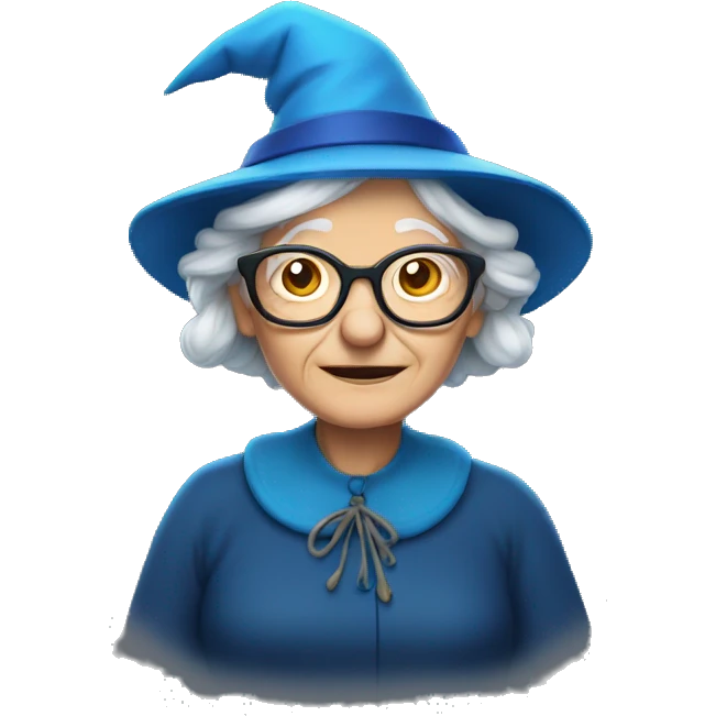 smart granny witch with glasses and blue hat  emoji