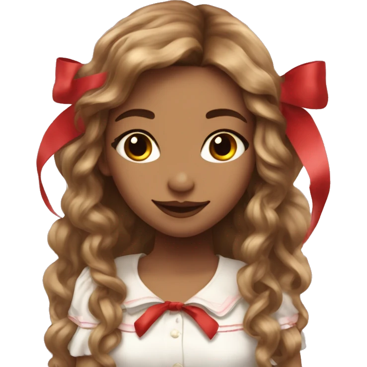 Coquette girl rosy cheeks and red ribbons and long hair emoji
