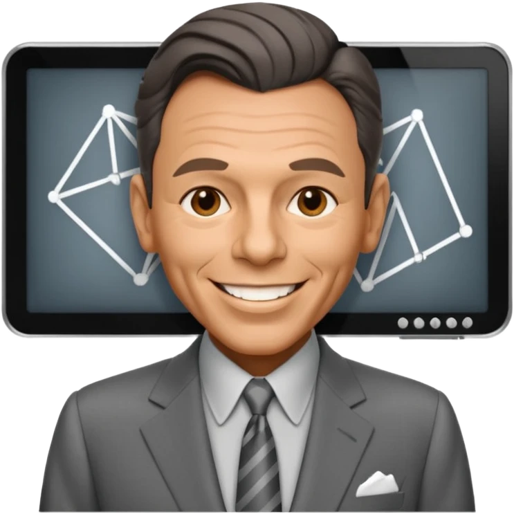 Frank Sinatra smiling and showing trendlines on a screen in the background emoji