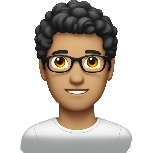 a guy white with glasses, with black hair and short hair emoji