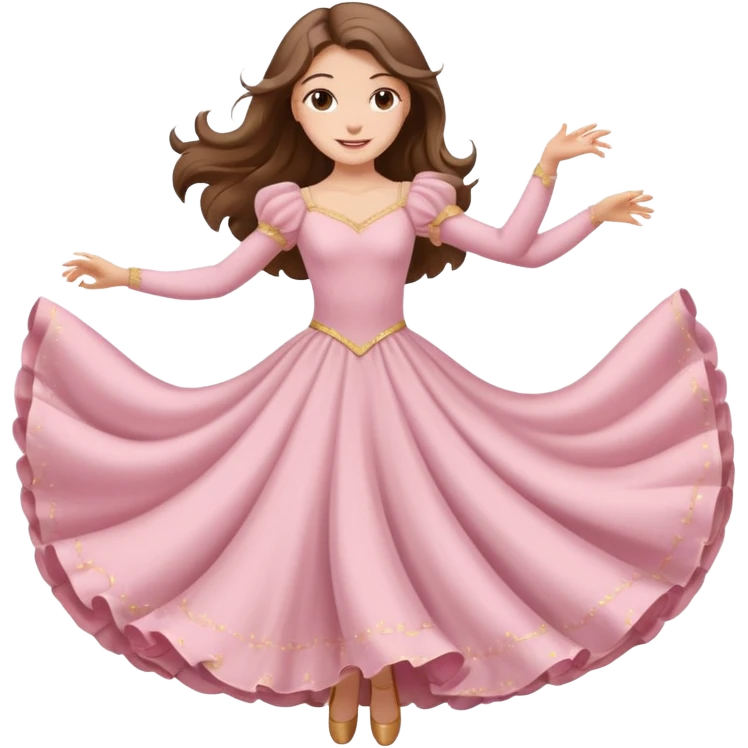 happy white long brunette hair girl with hazel eyes in light pink ballroom dancing emoji
