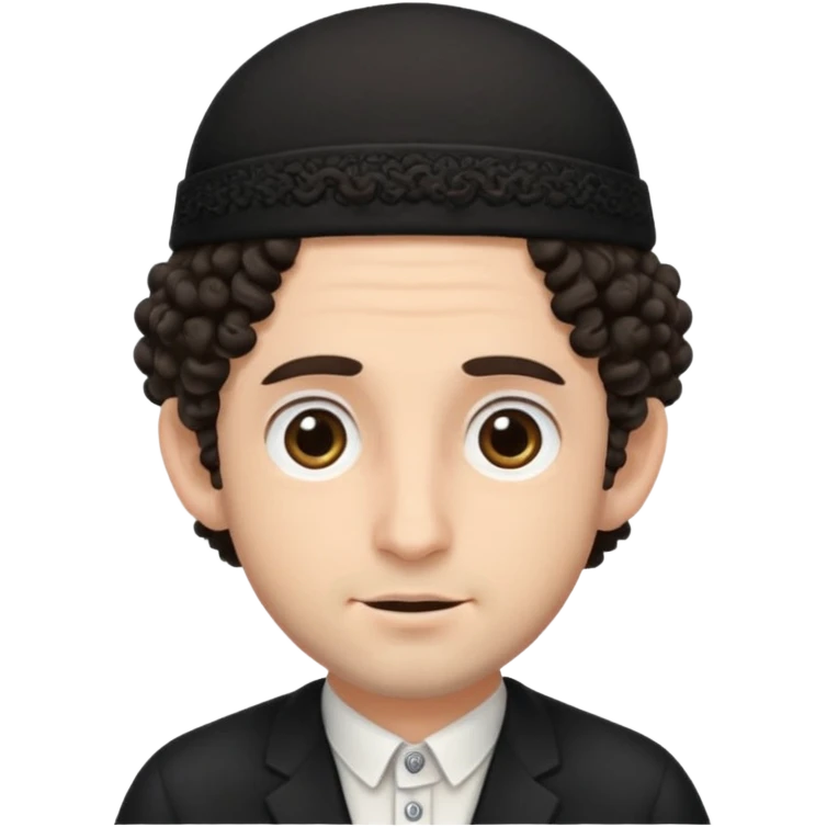 jewish jew man's face, wearing a tiny black kippah and 2 curly hair strands near the ears, only face, no body emoji