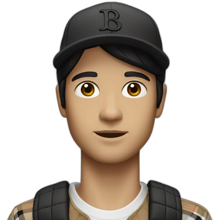 guy with white skin burberry cap and black mid-length hair emoji