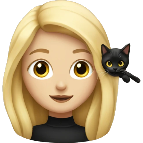 Blonde girl with black cat emoji