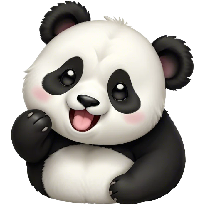 Cinematic Cute Yawning Panda Portrait Emoji, Head tilted slightly with a dramatic, wide-open yawn, showcasing a soft, plush black and white Fur with droopy ears, round eyes barely open in drowsy contentment, Simplified yet irresistibly adorable features, highly detailed, glowing with a soft, cozy glow, high shine, relaxed yet expressive, stylized with a touch of gentle whimsy, bright and endearing, soft glowing outline, capturing the essence of a sleepy yet affectionate panda, so drowsy it feels like it could stretch right out of the screen and curl up for a nap! emoji