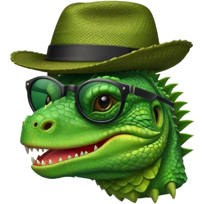 capitalist iguana head with black reflex sunglasses and hat smiling sarcastically emoji