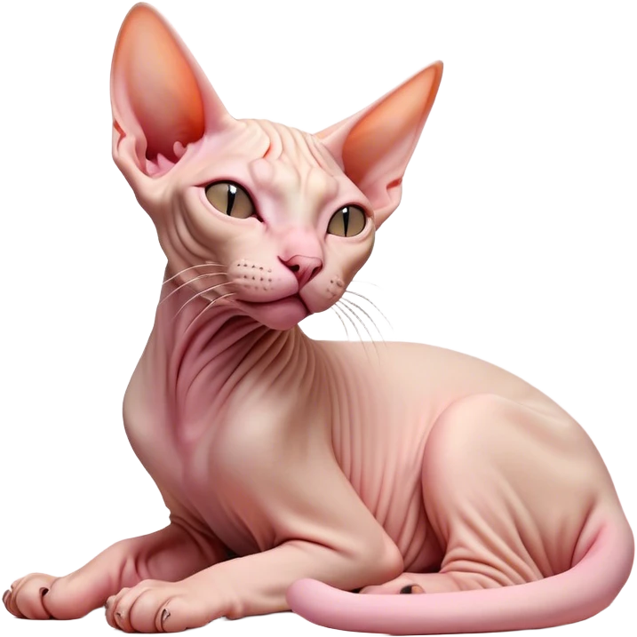 Cinematic Cute Yawning Sphynx Cat Portrait Emoji, Head tilted slightly with a dramatic, wide-open yawn, delicate, hairless skin in soft peach and pink tones, long, elegant limbs stretching lazily, piercing almond-shaped eyes that are barely open, Simplified yet irresistibly adorable features, highly detailed, glowing with a soft, cozy glow, high shine, relaxed yet expressive, stylized with a touch of whimsy, bright and endearing, soft glowing outline, capturing the essence of a sleepy yet affectionate kitty, so drowsy it feels like it could stretch right out of the screen and curl up for a nap! emoji