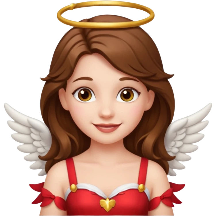 white happy long haired brunette girl hazel eyes dressed as cupid emoji