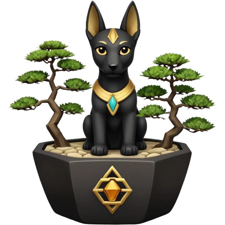  Soothing silky black fur Anubis tiny statuette puppy stony cracked irregular-dodecagon bonsai pot  emoji