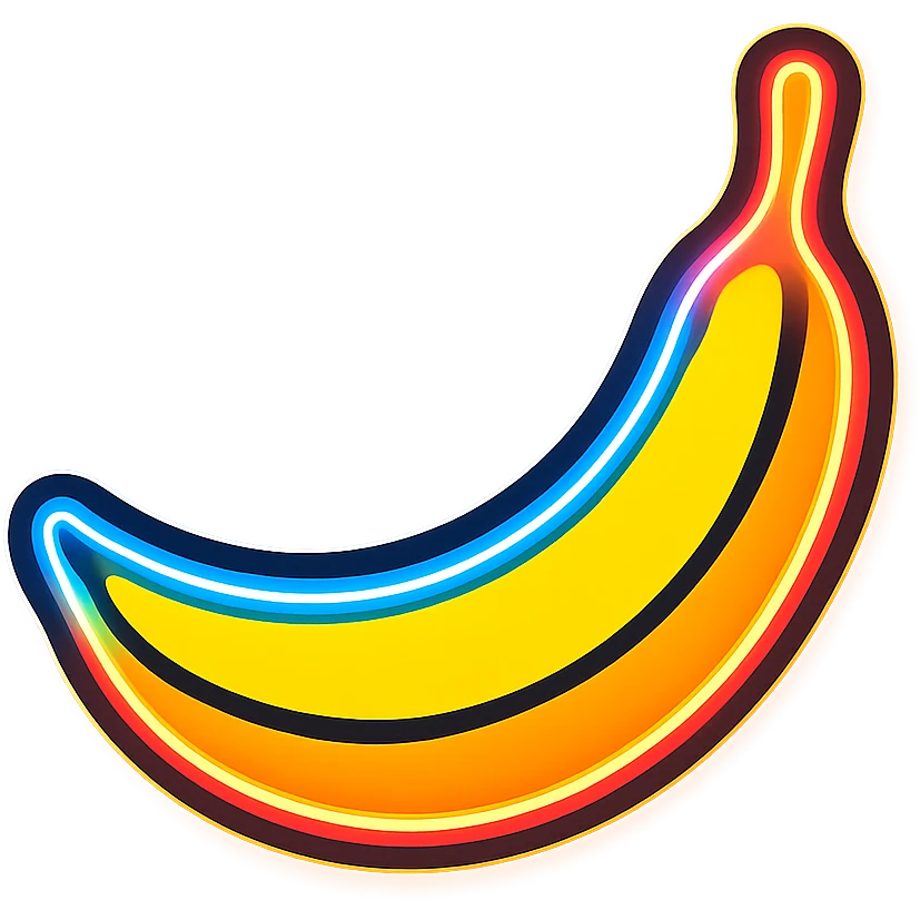 glowing banana with neon outlines and bright colors emoji