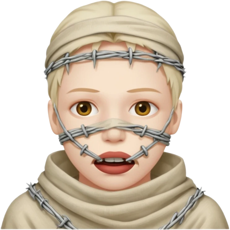 Head wrapped in gauze, mouth sealed with barbed wire. emoji
