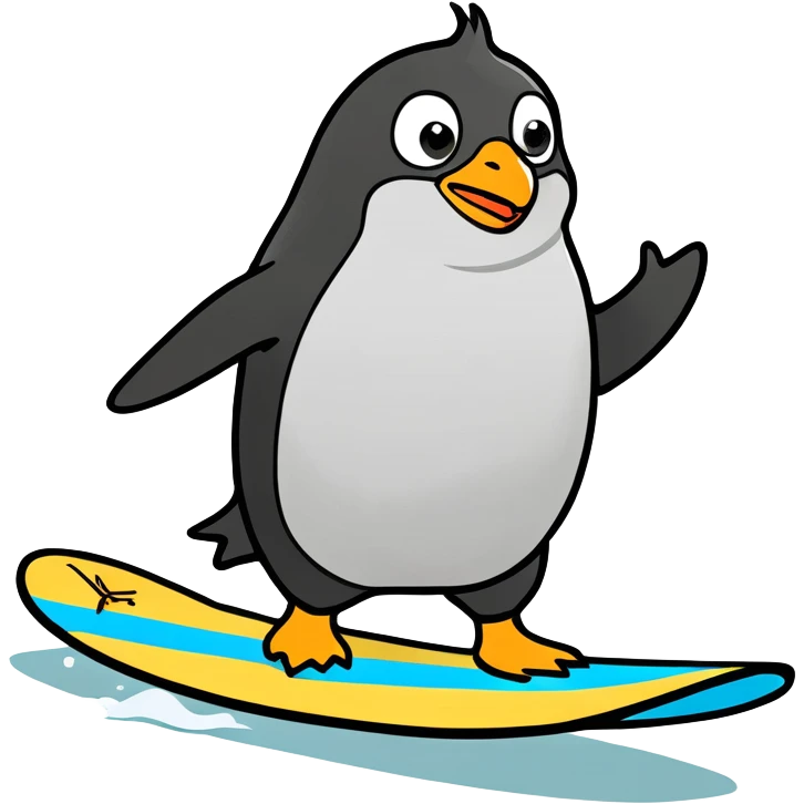 Penguin on a surfboard emoji