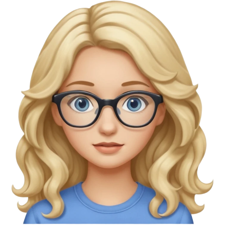 Fille 20ans qui a des cheveux long et blond et wavy avec des lunettes et des yeux bleu- gris avec du mascara emoji
