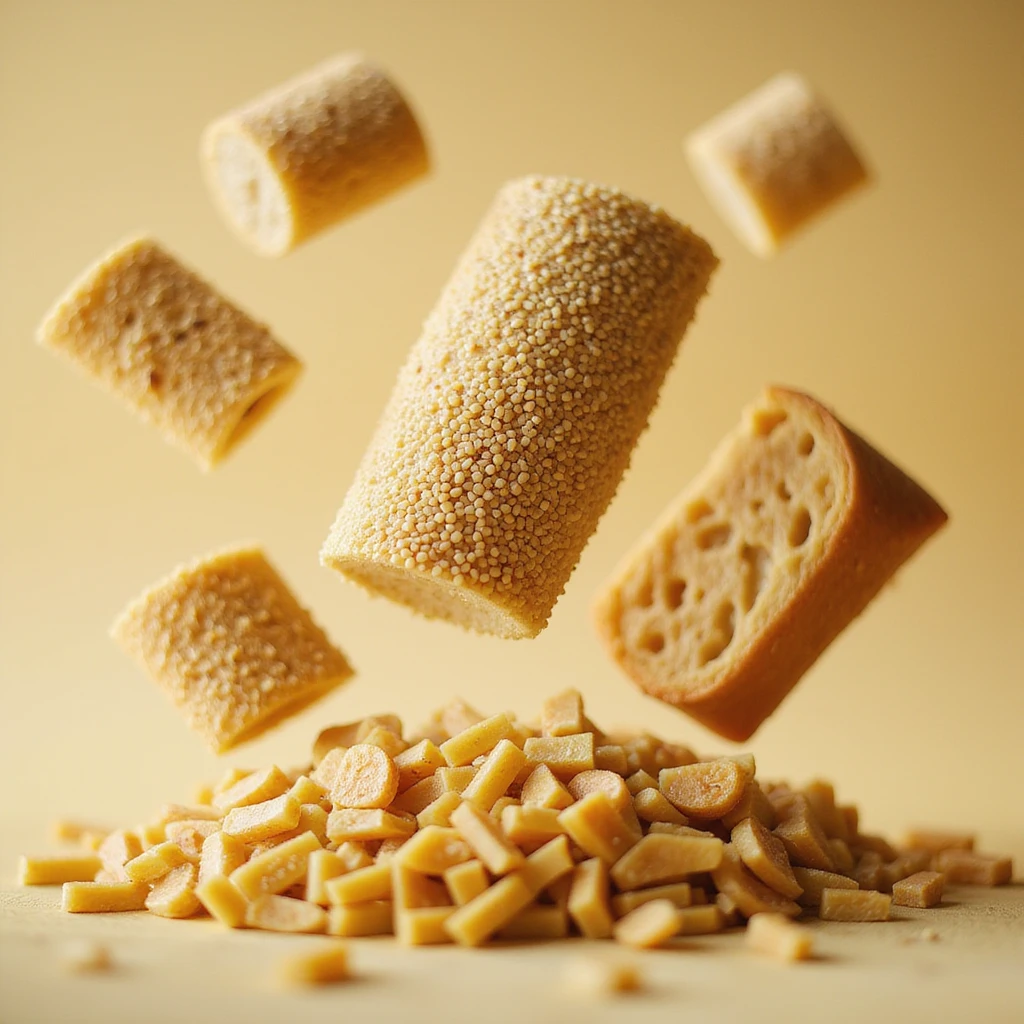 Avena, polenta, quinoa, pasta, pane e patate floating together in the air, grouped, hyperrealism 4K, transparent background emoji