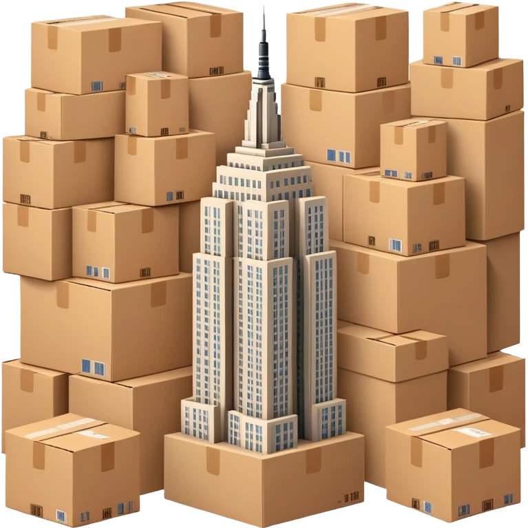 Empire State Building surrounded by shipping boxes emoji