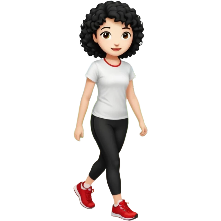 generate a pretty bratz fair skinned girl with curly black hair wearing a white tshirt trekking on a hill road with red sneakers on and black leggings.  Put a hill behind her emoji