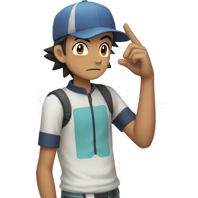Pokemon ash putting hands on his face saying shhhh emoji