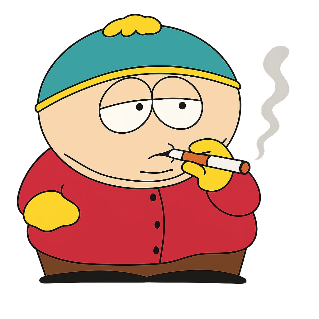 flat toon style Eric Cartman from South Park smoking, no background emoji