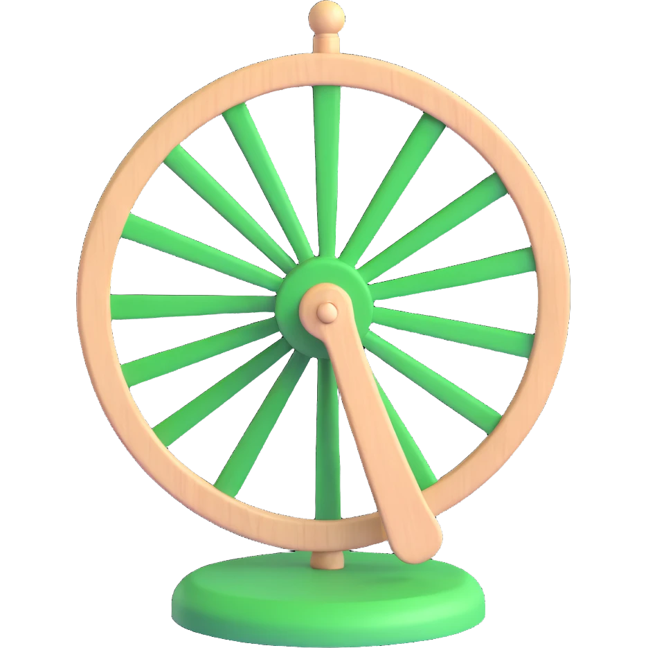 A 3D cartoon-style spinning wheel with alternating green and white sections emoji