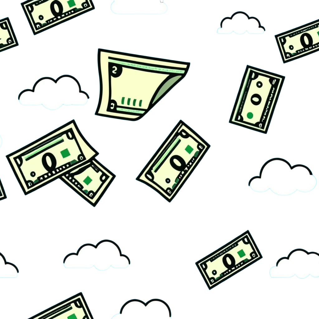 money rain, dollar bills falling from clouds emoji