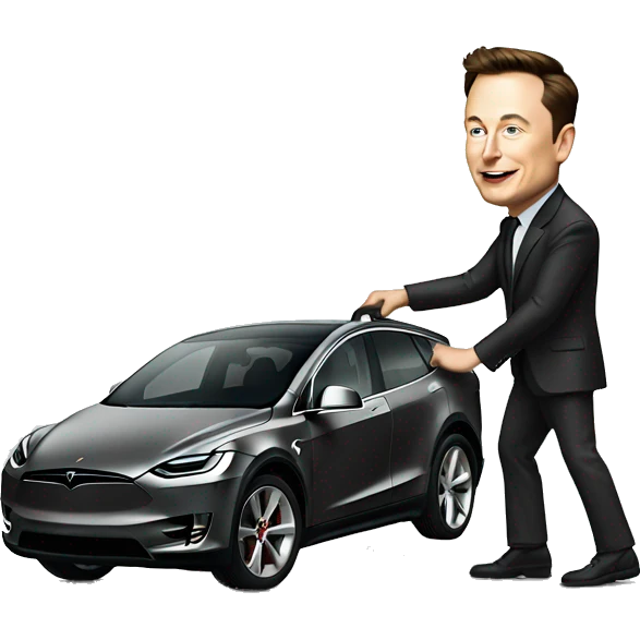 Elon Musk pushing a car break pedal emoji