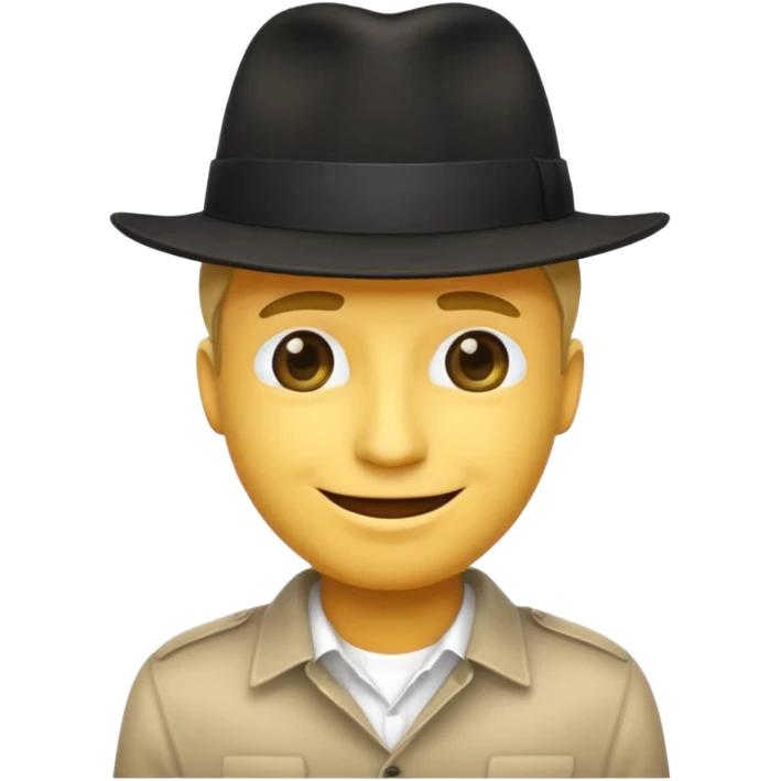 yellow man smiling wearing a black fedora with the hat's shadow covering his eyes emoji