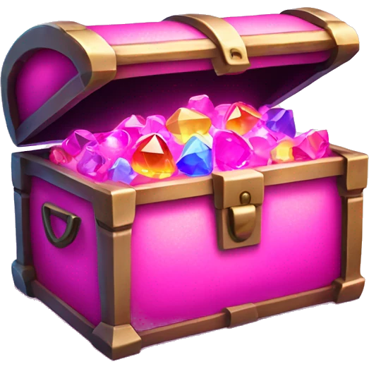 sparkling pink treasure chest filled with neon gems. emoji