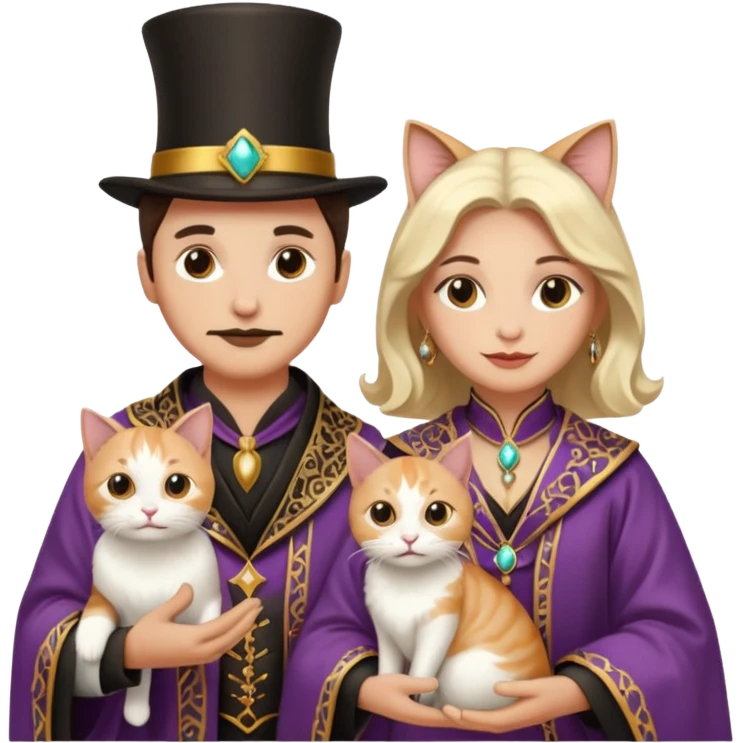 magician couple and their pet cat emoji