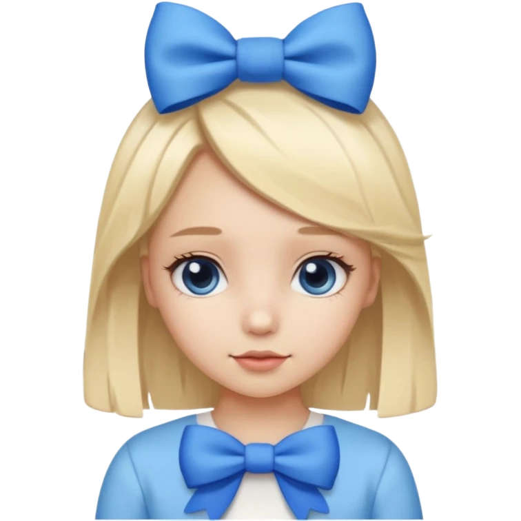 A cute girl with a white skin and a blonde hair with a blue and white bow in her head emoji