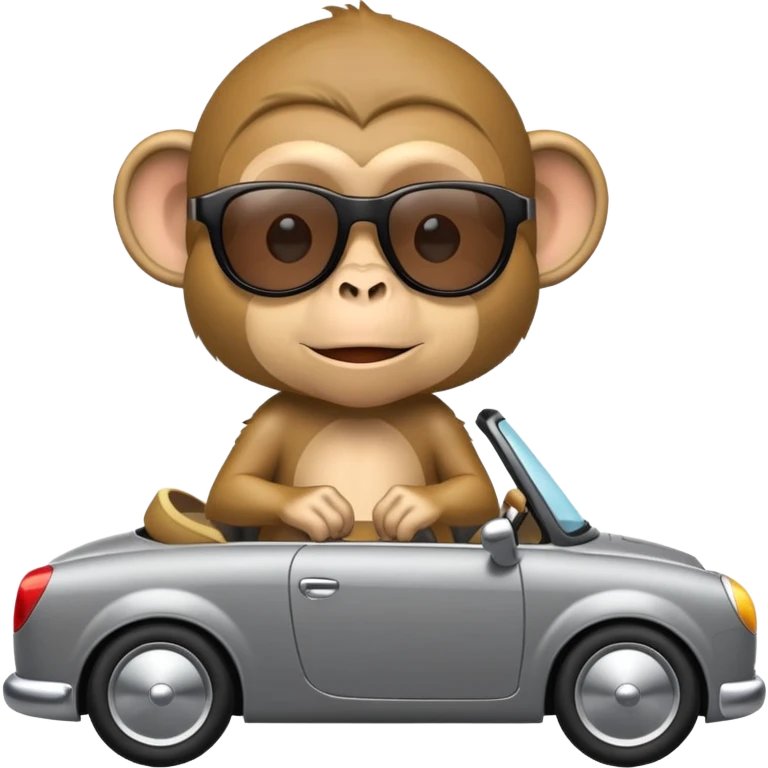 Monkey driving a grey car with sunglasses on emoji