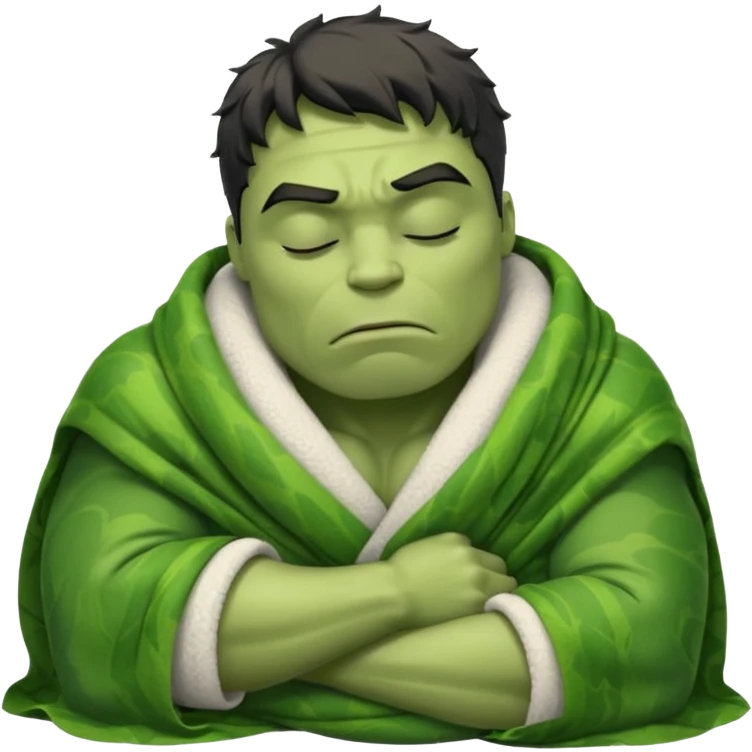 Incredible Hulk eyes closed sleeping curled up in a blanket up to his neck emoji