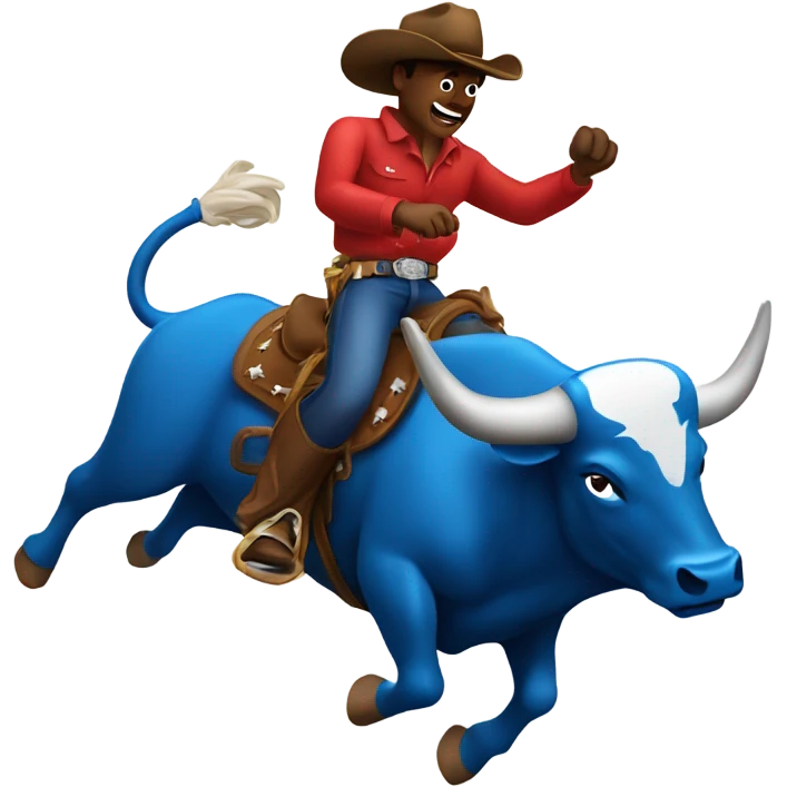 Cowboy riding a blue and red bucking bull emoji