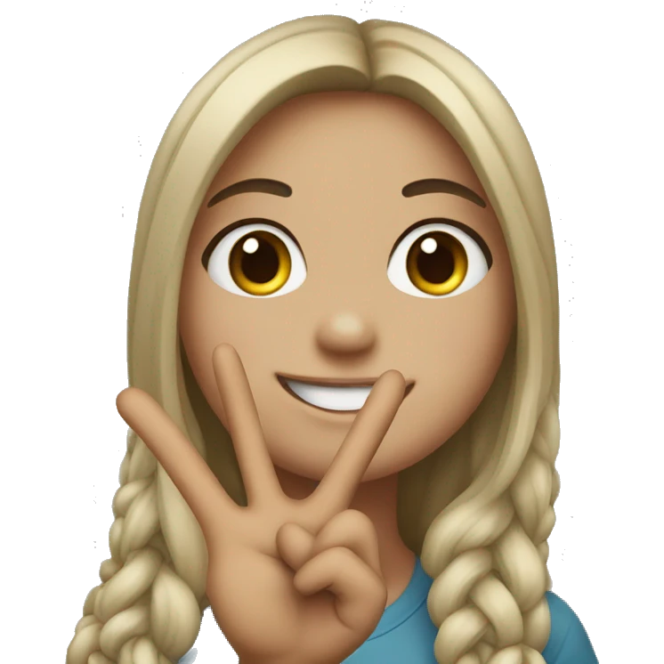 girl smiling with peace sign hand emoji