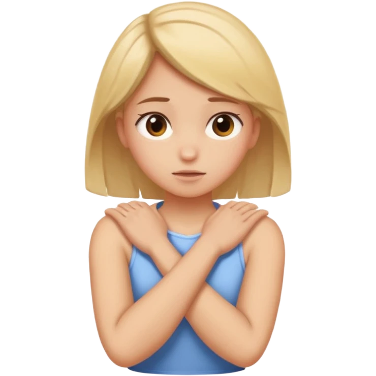 Girl crossing her arms around her neck crashing out emoji