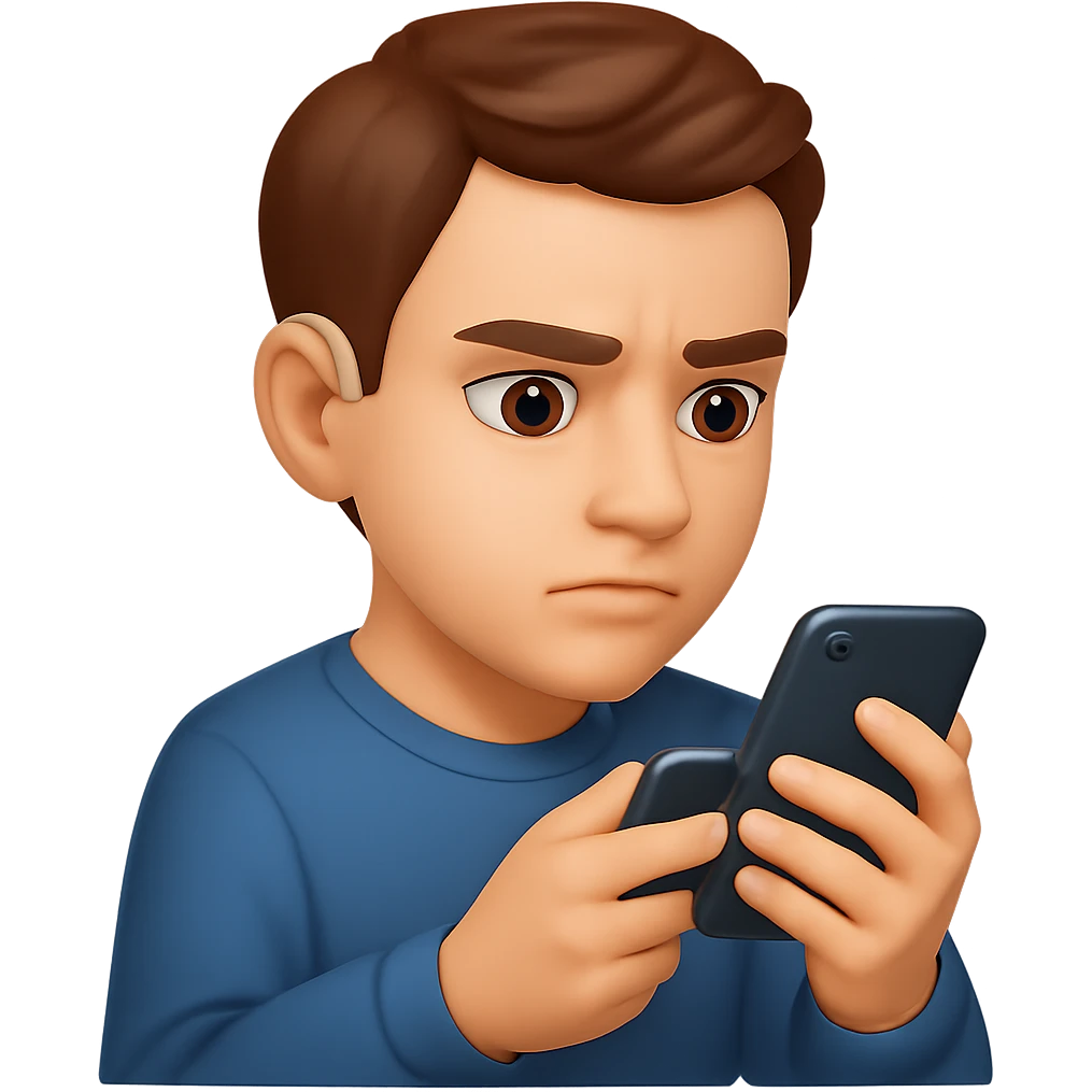 young man with hearing aid in this style emoji