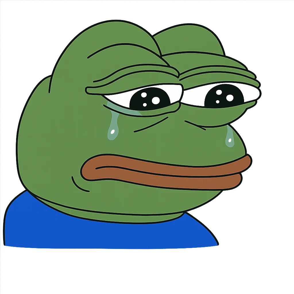 sad Пэпэ meme with teary eyes and a frown emoji