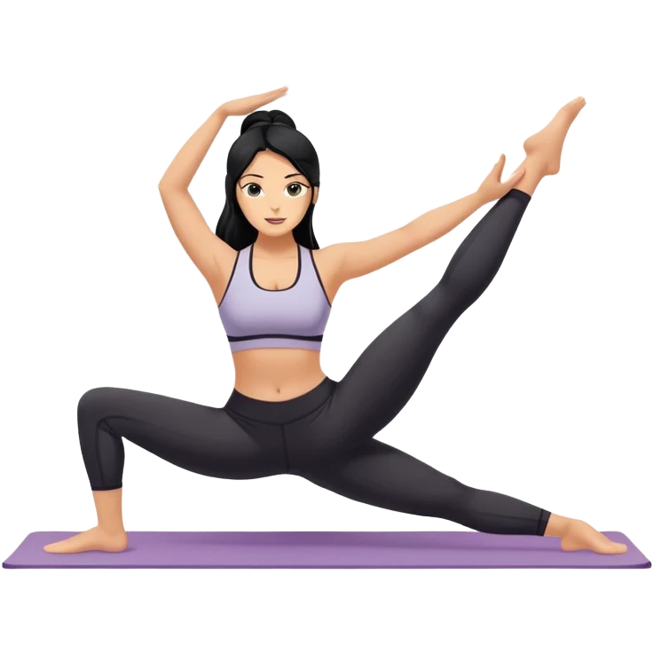 woman with bra, tanned long black hair, pilates, and splits . emoji