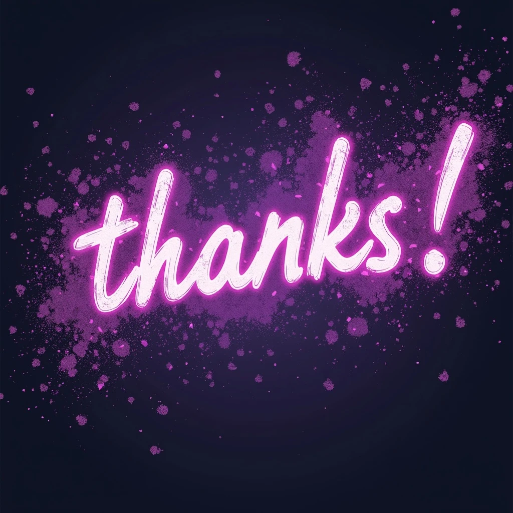 "thanks!" cyberpunk style text splash overlay lavender, streamer overlay, brush-font emoji