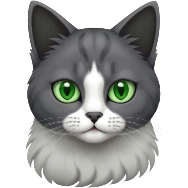 one dark grey and white cat and one completely solid dark grey cat with green eyes and only white paws emoji