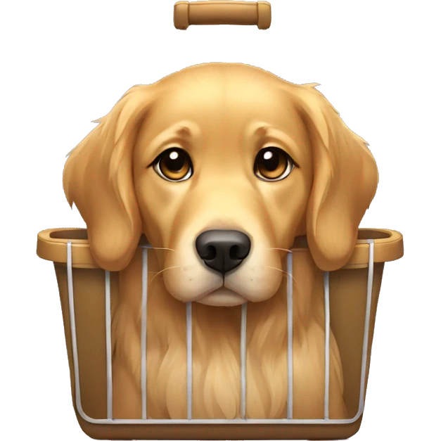 female golden retriever with sad face in a carrier emoji