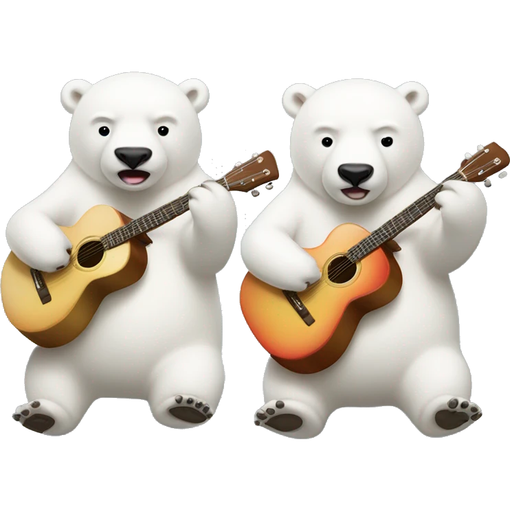 two cute polar bears, one playing guitar, the second one playing drums emoji