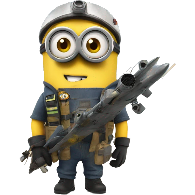 A Minion in survival gear with an exploding airplane in the background  emoji