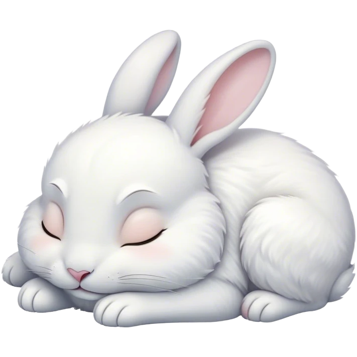 Meme-Worthy Cute Sleeping White Rabbit Portrait Emoji, Head resting peacefully with a contented smile, showcasing a delightfully compact build and a luxuriously soft pure white fur, eyes shut in a serene nap, Simplified yet hilariously adorable features, highly detailed, glowing with a soft, drowsy light, high shine, relaxed and utterly lovable, stylized with an air of playful laziness, bright and heartwarming, soft glowing outline, capturing the essence of a comically sleepy bunny, so meme-worthy it feels like it could instantly become the next viral sensation of adorable slumber! emoji