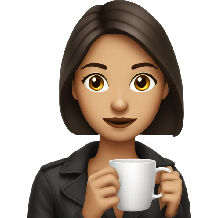 beautiful brunette girl drinks coffee emoji