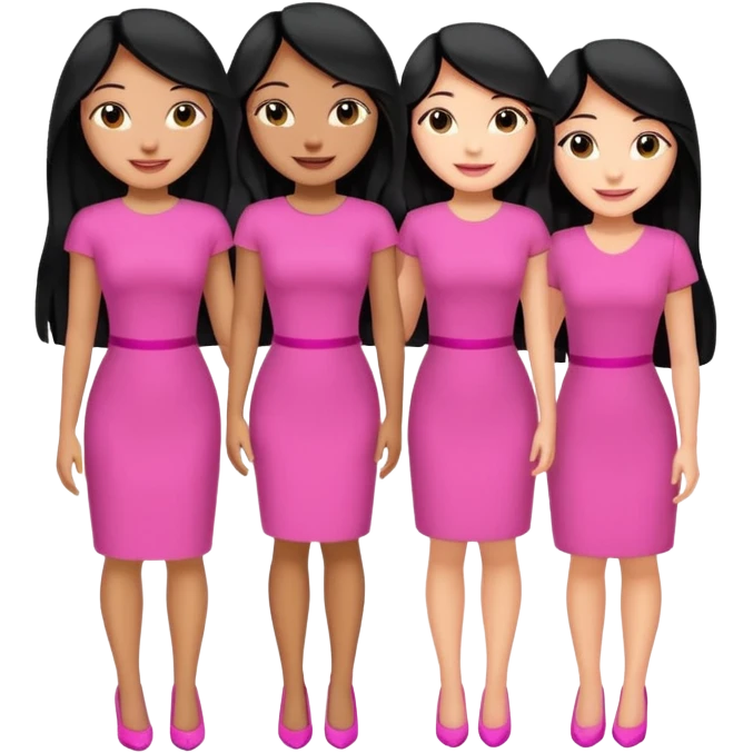 3 besties with professional glammed up looks wearing pink, medium skin tone smiling big with black long hair  emoji