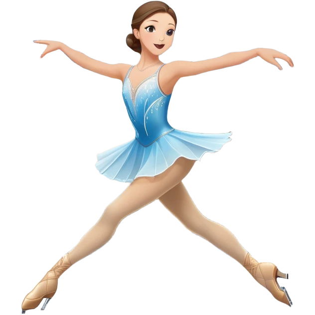 An icon featuring a graceful figure skater performing a spin on the ice. The background includes a grand ice rink palace with shining spotlights and cheering spectators in the stands. Transparent background highlights the elegance and artistry of figure skating emoji